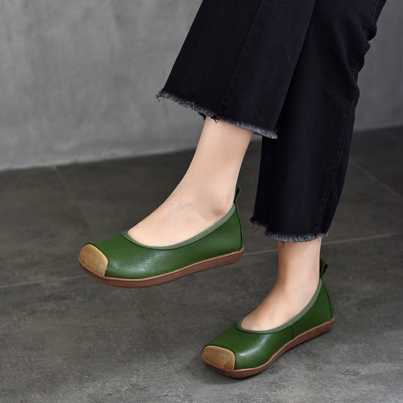 Women's Retro Artistic Square Toe Shallow Mouth Leather Shoes