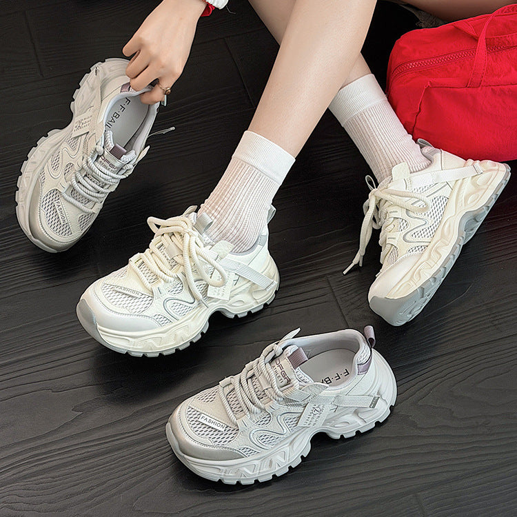 Women's Genuine Platform Dad Small Lightweight Mesh Surface Women's Casual Shoes