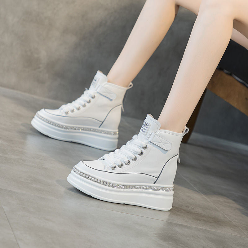 Genuine Platform White Small High Top Inner Height Increasing Women's Casual Shoes
