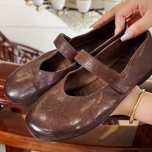 Niche French Retro Flat Bottom Mary Leather Shoes