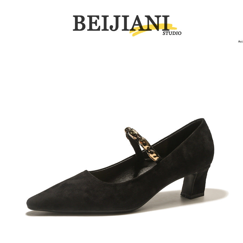 Women's French Cashmere Temperament High Chunky Mid Women's Fashion Shoes