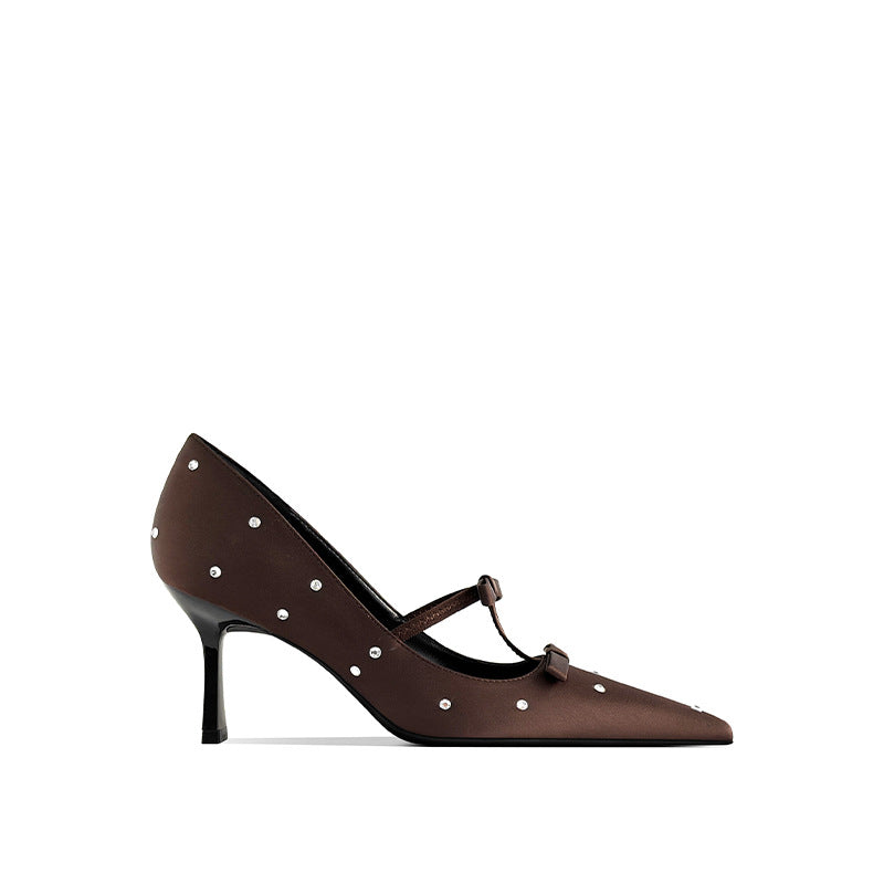 Women's Style Temperament Bow Black Crystal Pumps Women's Shoes