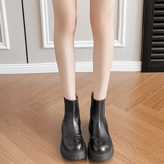Women's Retro British Style Platform Ankle Slip-on Chunky Short Martin Chelsea Boots