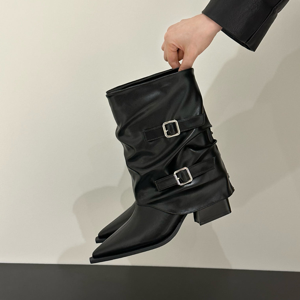 Women's Martin Pleated Middle Thick Slimming Pants Women's Leather Boots