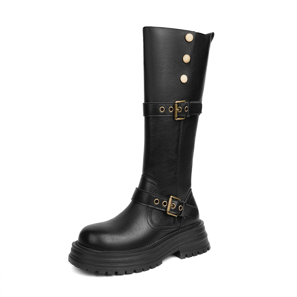 Women's Slimming Small Thick Bottom Increased Below The Knee High Women's Leather Boots