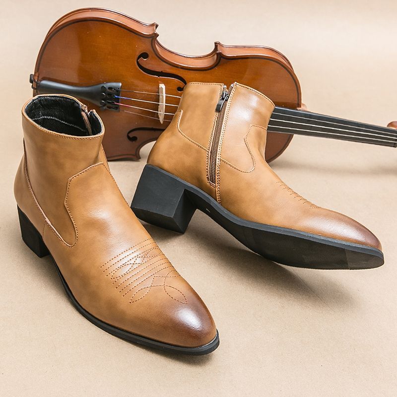 Men's Fashion Pointed High Chelsea Height Increasing Men's Leather Boots