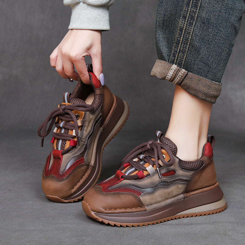 Women's Layer Cowhide Wedge Dad Comfortable Soft Sports Casual Shoes