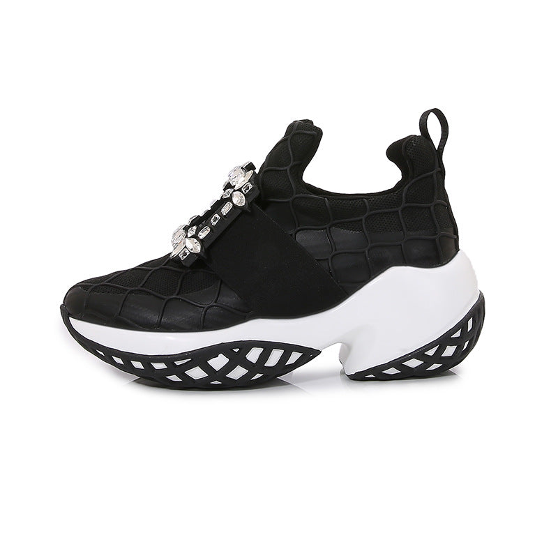 Women's Drill Buckle Wave Platform Increased Flying Sports Casual Shoes