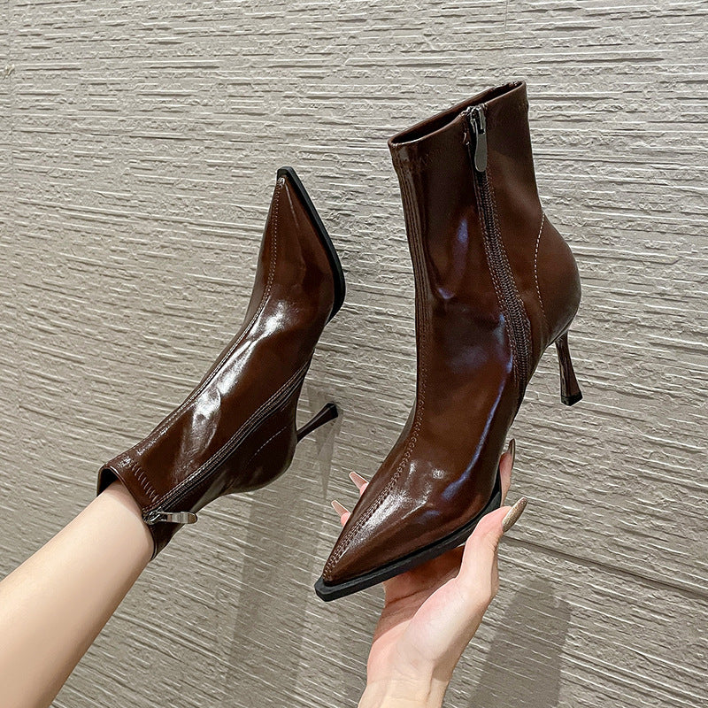 Women's Ankle Stretch Thin Pointed Toe Stiletto Short Martin Heels