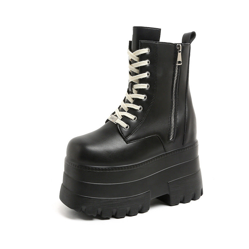 Elevator Height Increasing Slim Legs Platform Small British Style Women's Leather Boots