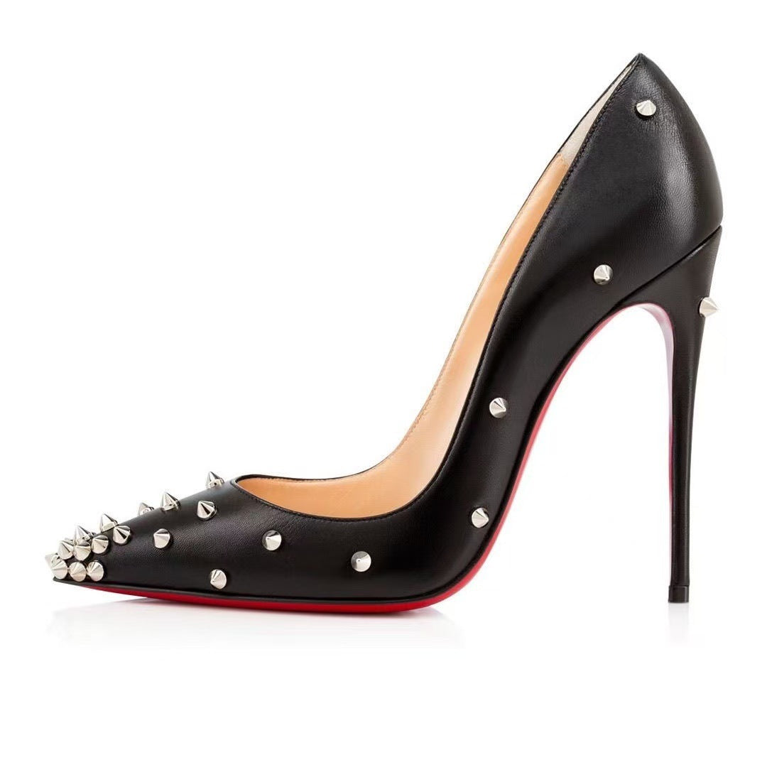Women's Red Sole Black Elegant Patent Sexy Pointed Toe Heels