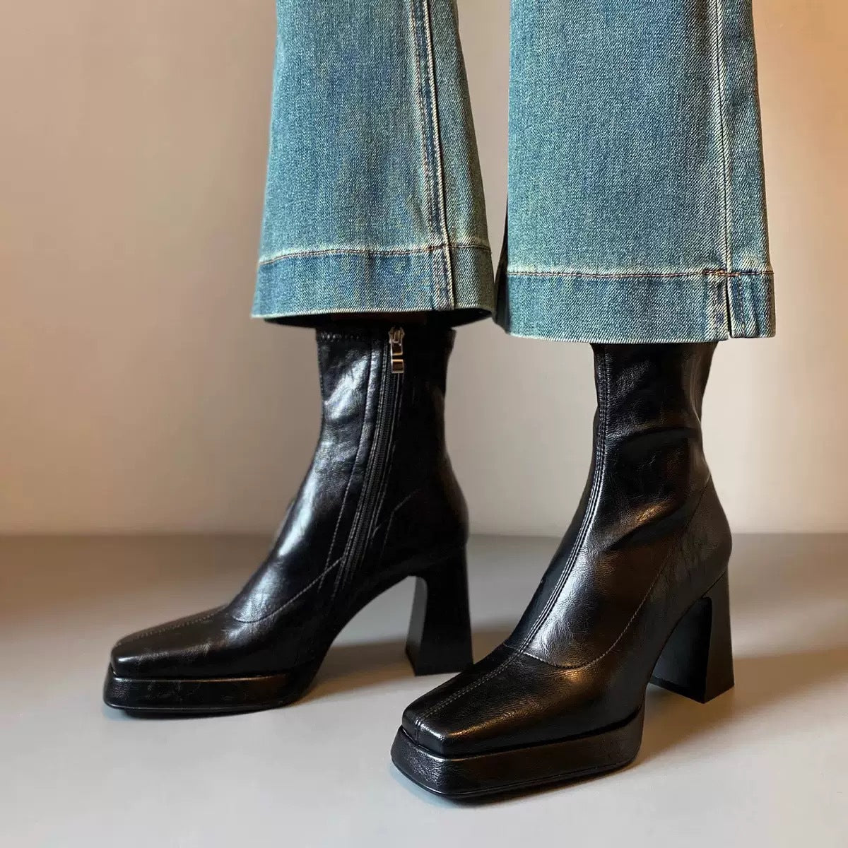 Women's High Small Waterproof Platform Thick Chelsea French Style Boots