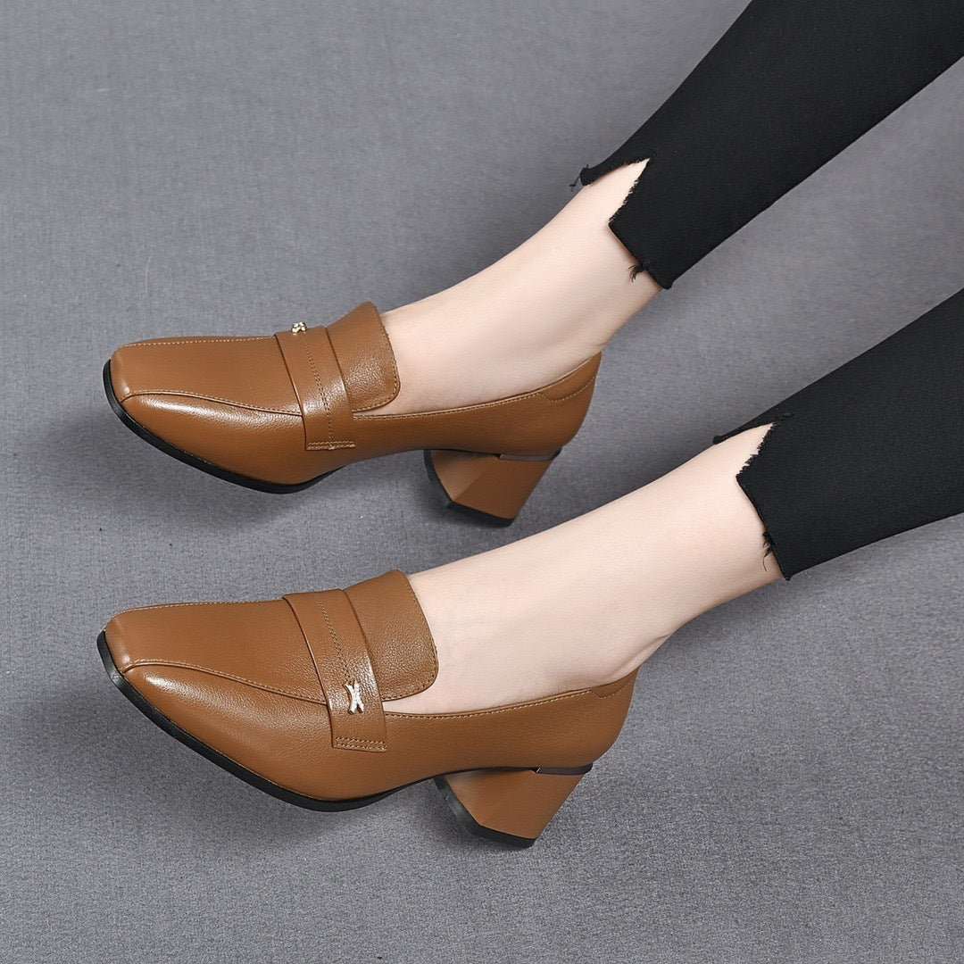 Women's Patent Pumps Chunky Mid Authentic British Style Women's Fashion Shoes