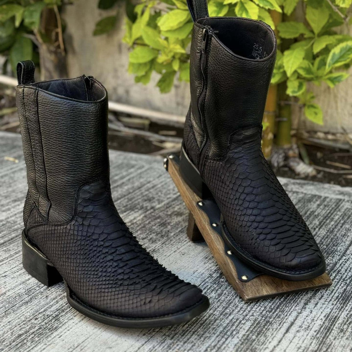 Men's Knight Crocodile Square Head Snake Pattern Men's Leather Boots