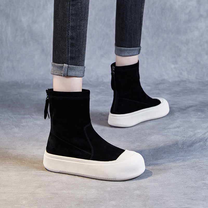 Stretch Thick Bottom Sock Street Style Fashion Back Zip Short Boots