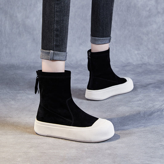 Stretch Thick Bottom Sock Street Style Fashion Back Zip Short Boots