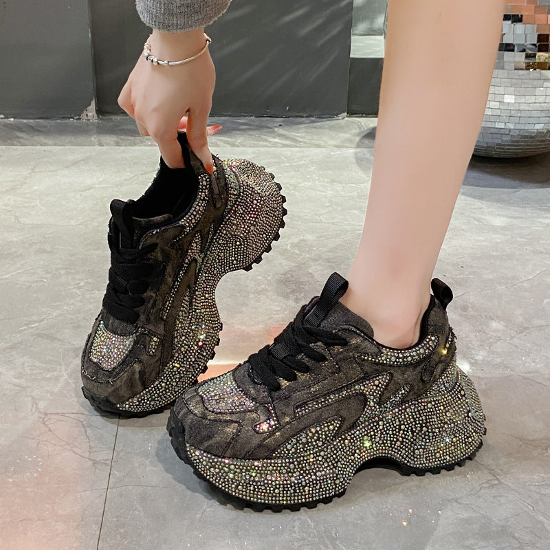 Women's Large Size Rhinestone Thick Bottom Fried Women's Sports Shoes