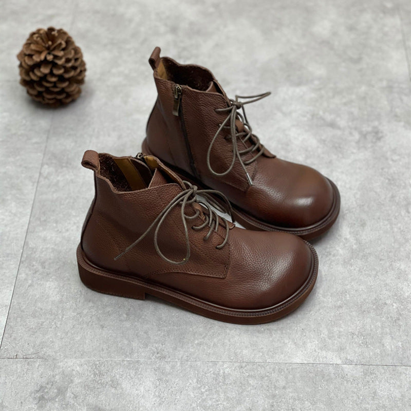 Women's Doll Head Artistic Retro Soft Bottom Side Zipper Women's Leather Boots