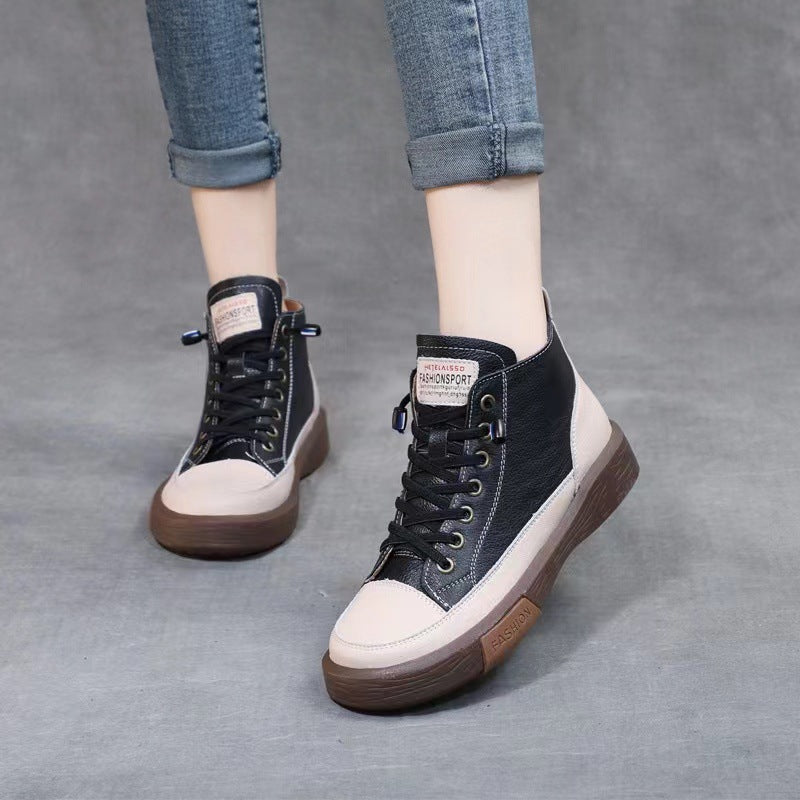 Women's Layer Cowhide Outsole Elastic Band Slip-on Lazy Genuine Fashion Two-way Women's Leather Boots