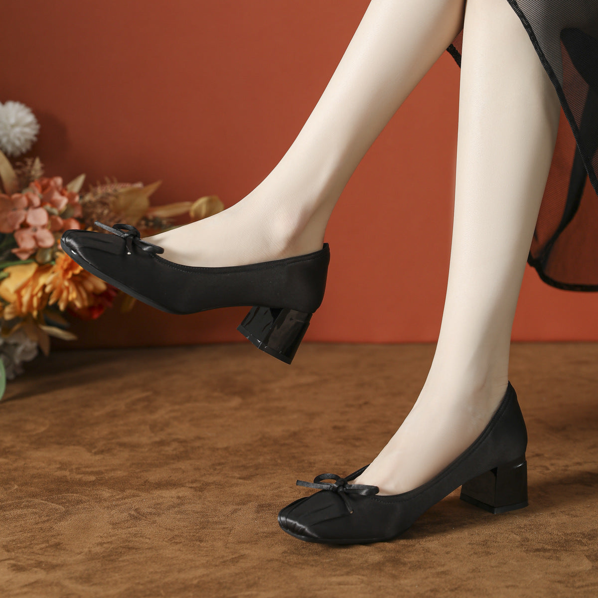 Women's Bow Rhinestones Strap Ballet Style Mary Jane Classic Heels