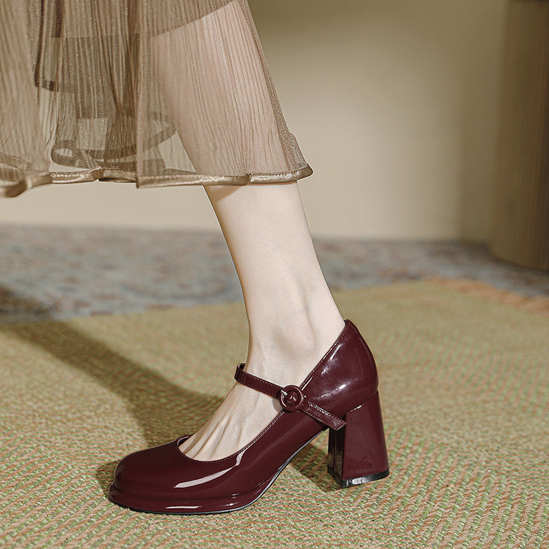 Women's Mary Jane Spring Red High Chunky Waterproof Platform Round Buckle Women's Fashion Shoes