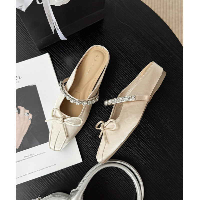 Women's Bow Rhinestones Strap Ballet Style Mary Jane Classic Heels