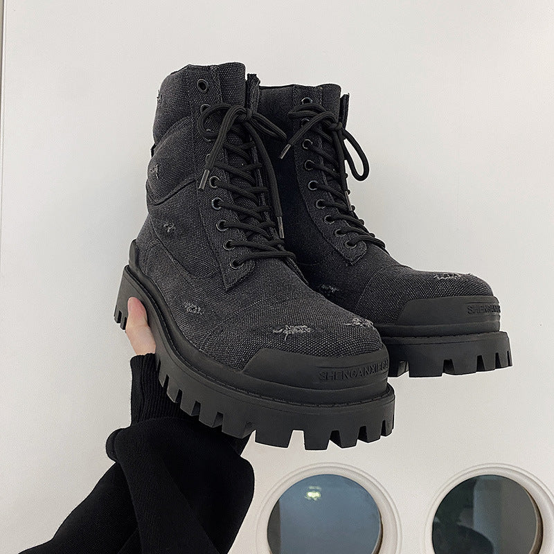 Men's Paris Worker Plus Veet Black Waste Soil Wind Motorcycle Snow Boots
