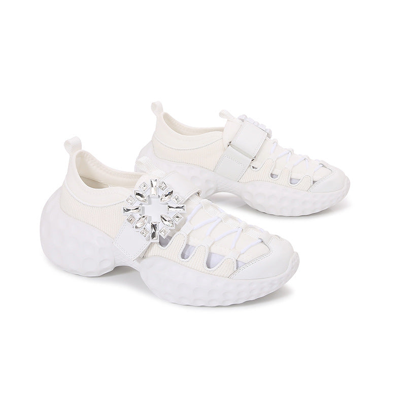 Women's Series Square Diamond Buckle Breathable Mesh Thick Bottom Sneakers