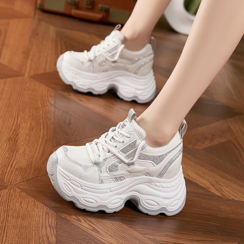 Women's Dad Spring Rhinestone Platform Lightweight Height Increasing Women's Shoes