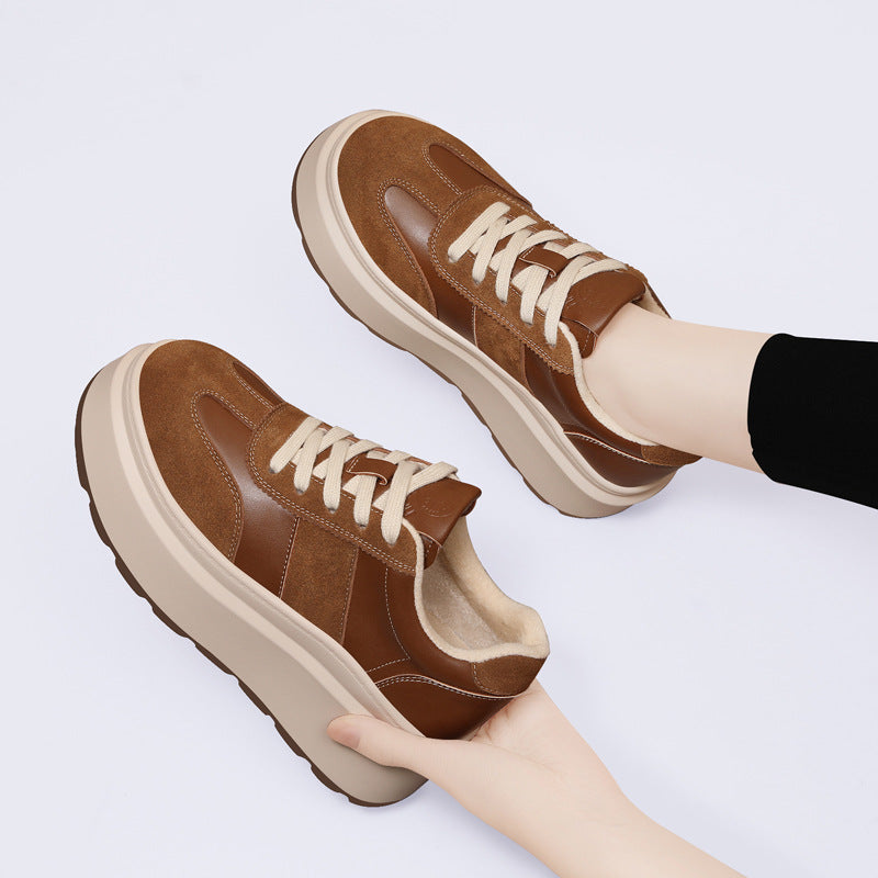 Women's Small Height Increasing German Training Platform Leisure Black Sports Casual Shoes