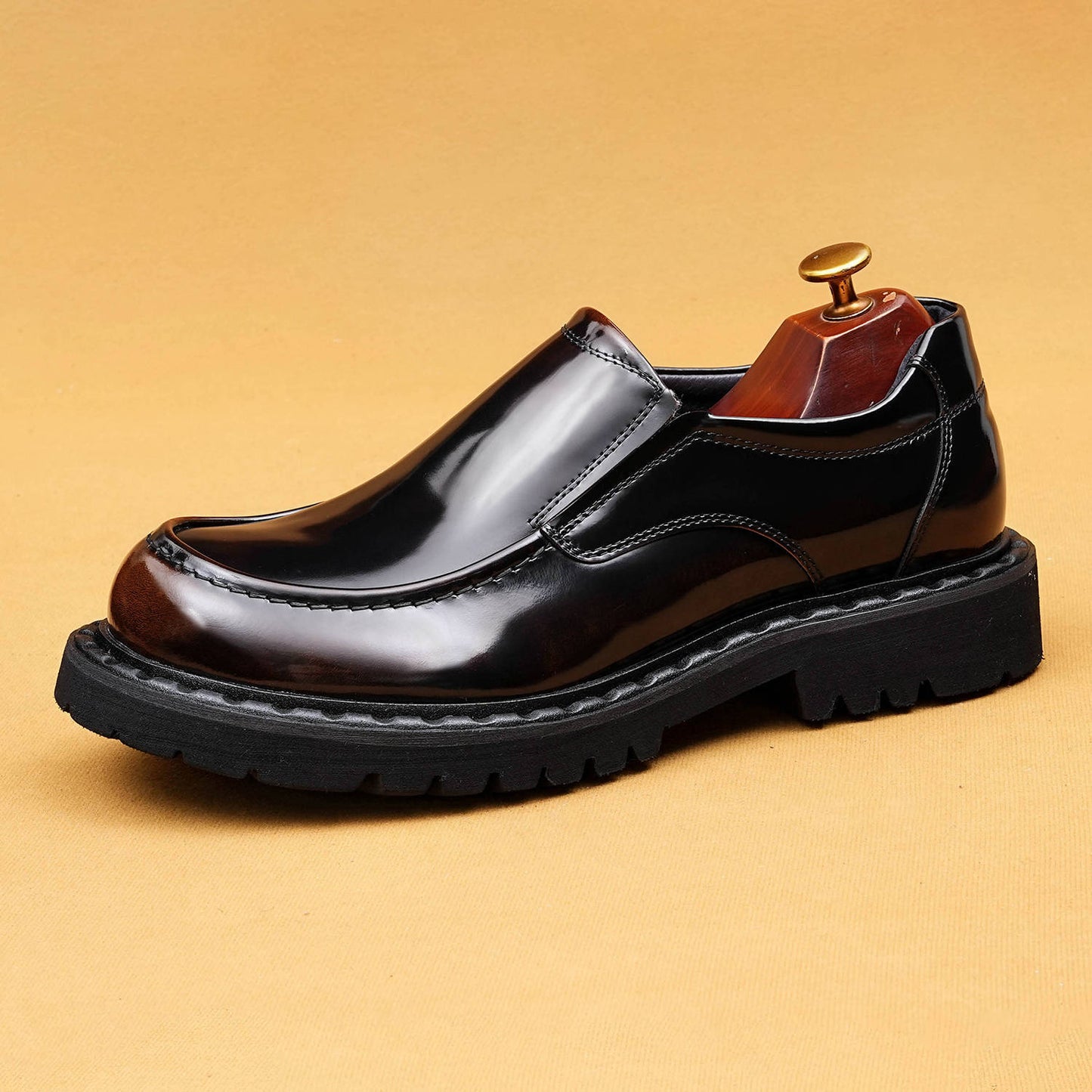 Men's Genuine England Style Glossy Slip-on Formal Wear Big Leather Shoes
