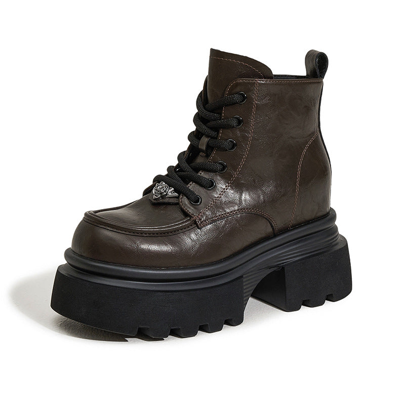 Women's Small Height Increasing Insole Female British Women's Leather Boots