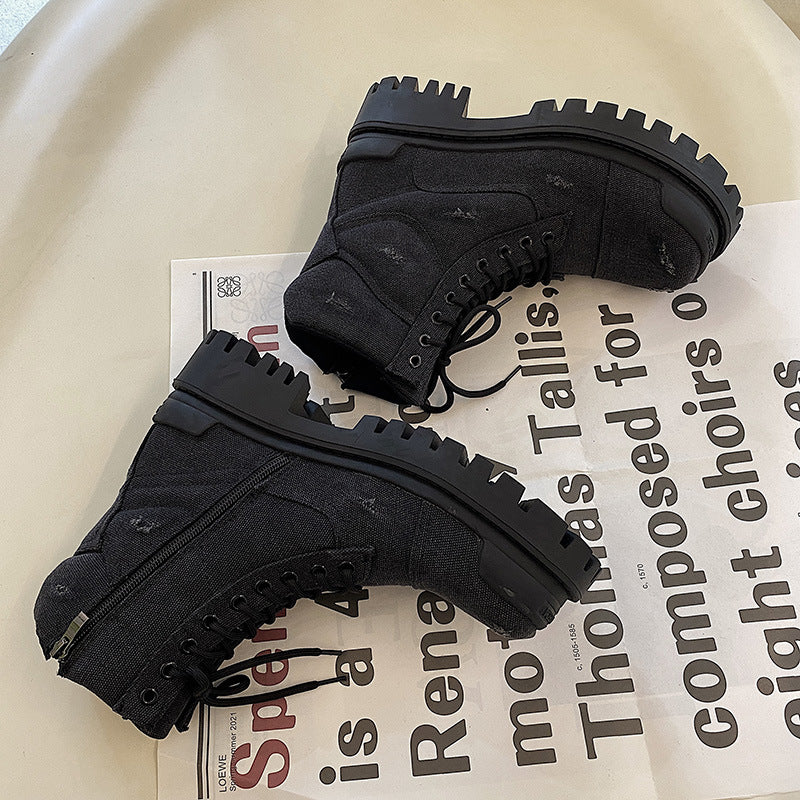 Men's Paris Worker Plus Veet Black Waste Soil Wind Motorcycle Snow Boots