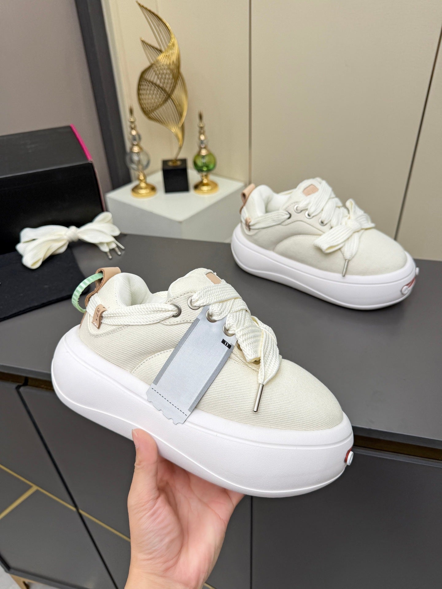 Women's Tan Jack Purcell Bread Thick-soled Increased Round Sports Casual Shoes