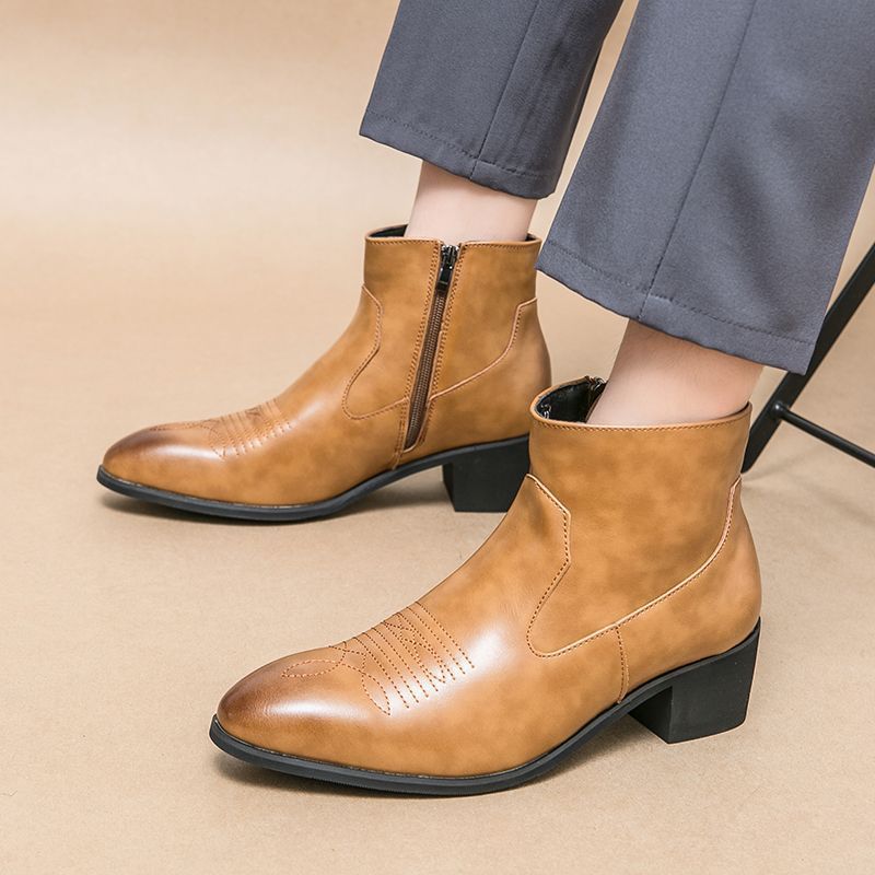 Men's Fashion Pointed High Chelsea Height Increasing Men's Leather Boots