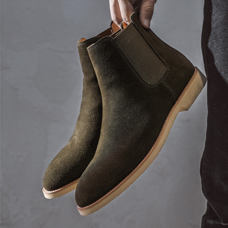 Men's Chelsea Pointed British Style Martin Matte High Men's Leather Boots