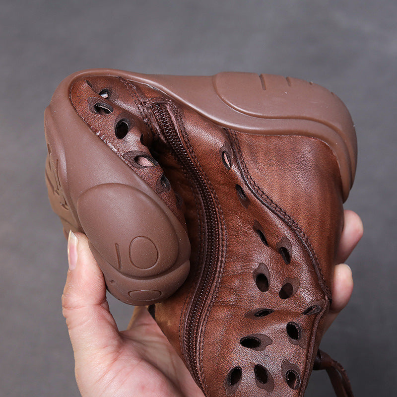 Women's Handmade Authentic Hollow Out Hole Soft Bottom Breathable Single-layer Women's Leather Boots