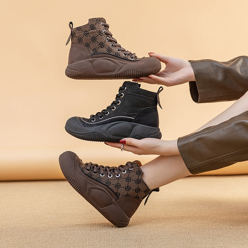 Women's Ankle Versatile Comfortable Fleece-lined Platform Martin Plus Women's Leather Boots
