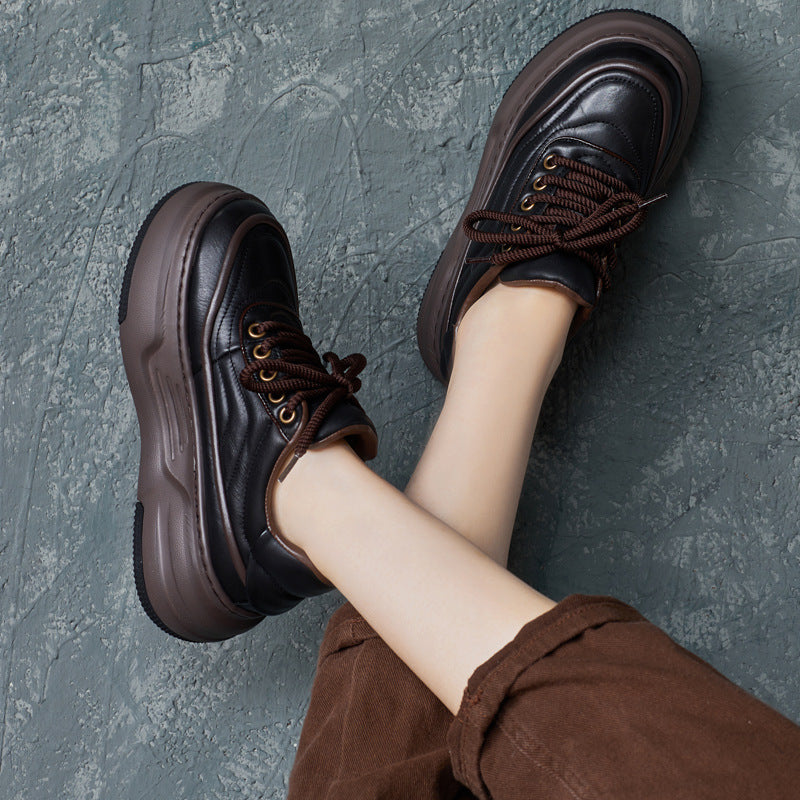 Women's Autumn Cowhide British Handmade Platform Board Men's Shoes