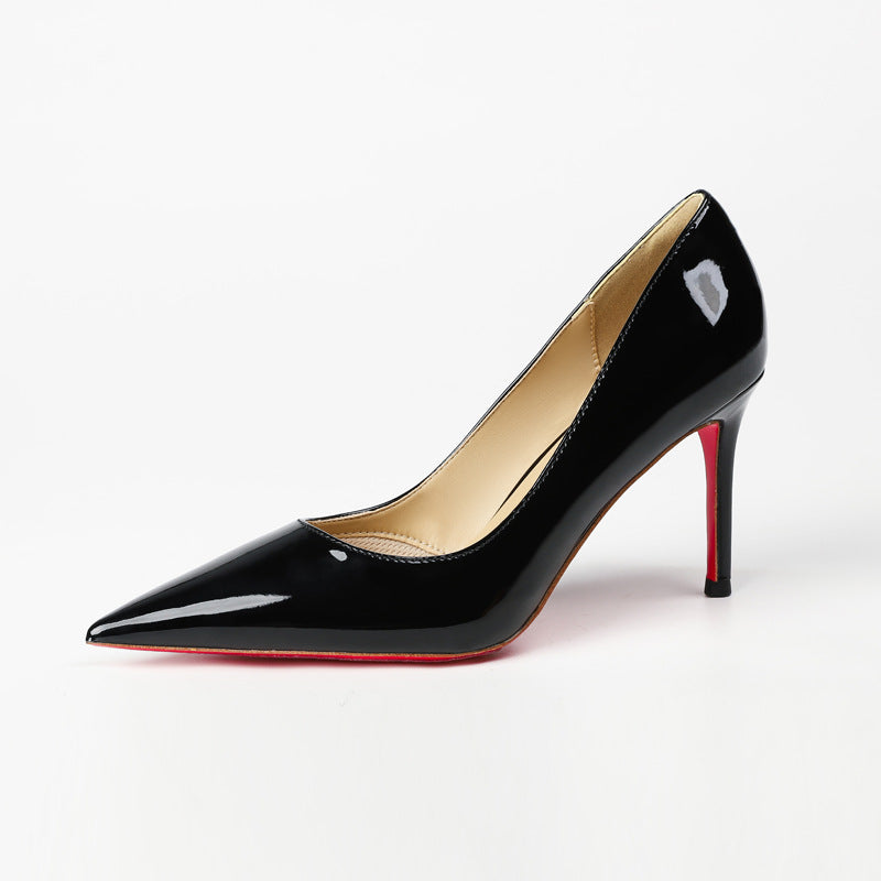 Women's Built-in Toe Protection Air Cotton Black Pointed Stiletto High Patent Heels