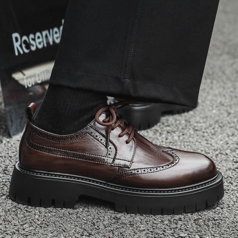 Men's Brogue Big Head Green Outdoor Fashionable Men's Casual Leather Shoes