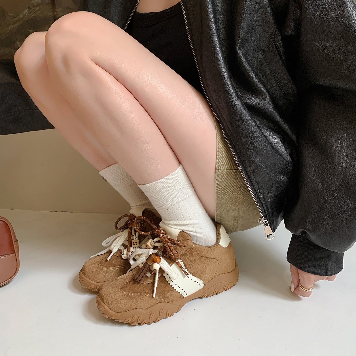 Women's Height Increasing Insole Crescent Thick Bottom Mandarin Casual Shoes