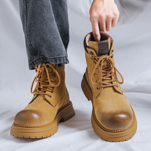 Lovers Wild British Style Vintage Thick Sole Increased Suede Men's Martin Boots