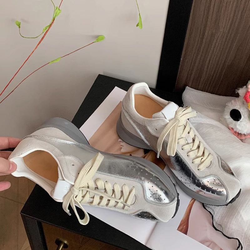 Women's Classic Style Platform Inner Height Increasing German Training White Sports Casual Shoes