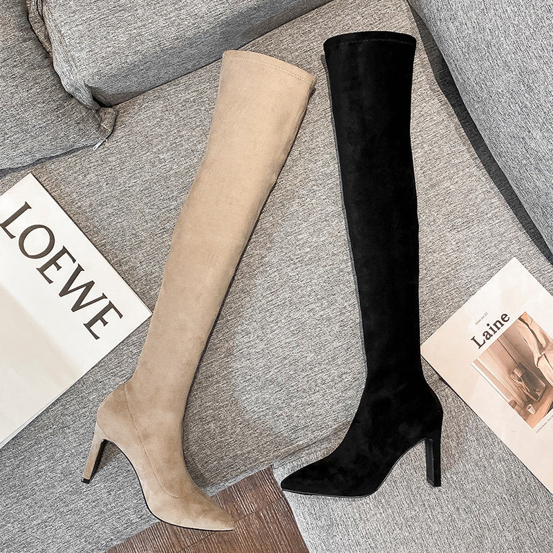 Women's Color Chunky Pointed Skinny Over The Heels