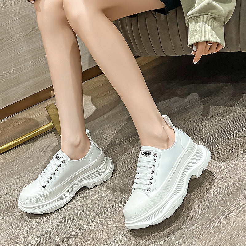Women's Platform White Genuine Fleece-lined Dad Canvas Shoes