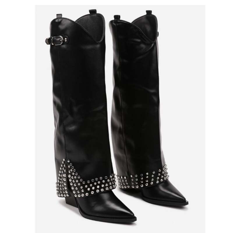 Pointed Toe Belt Lock Pants Large Size Fashion Decorative Rivets Boots