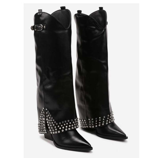 Pointed Toe Belt Lock Pants Large Size Fashion Decorative Rivets Boots