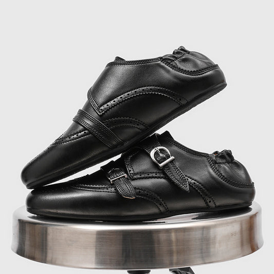 Men's Spring Round Toe Buckle Flat Brogue Nude Men's Shoes