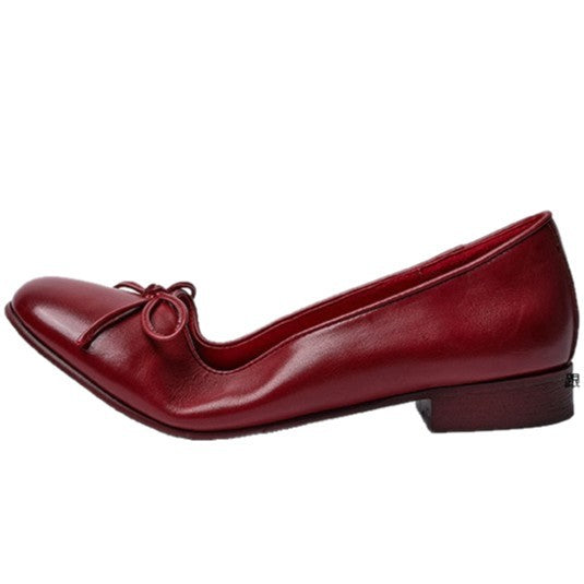Women's Layer Cowhide Shallow Mouth Pumps Flat Women's Fashion Shoes
